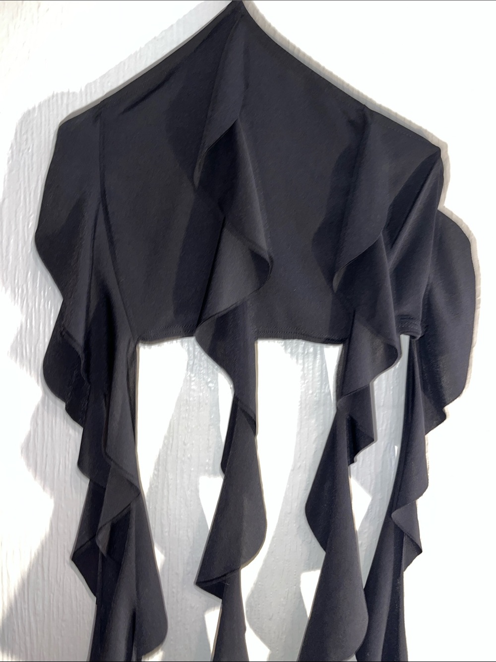 Black Ruffled Halter Crop Top - Picture 2 of 3